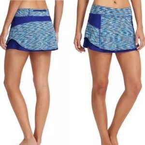 ATHLETA L Blue Space Dye Bustle SKorts Tennis Ball Pocket! Skirted Shorts